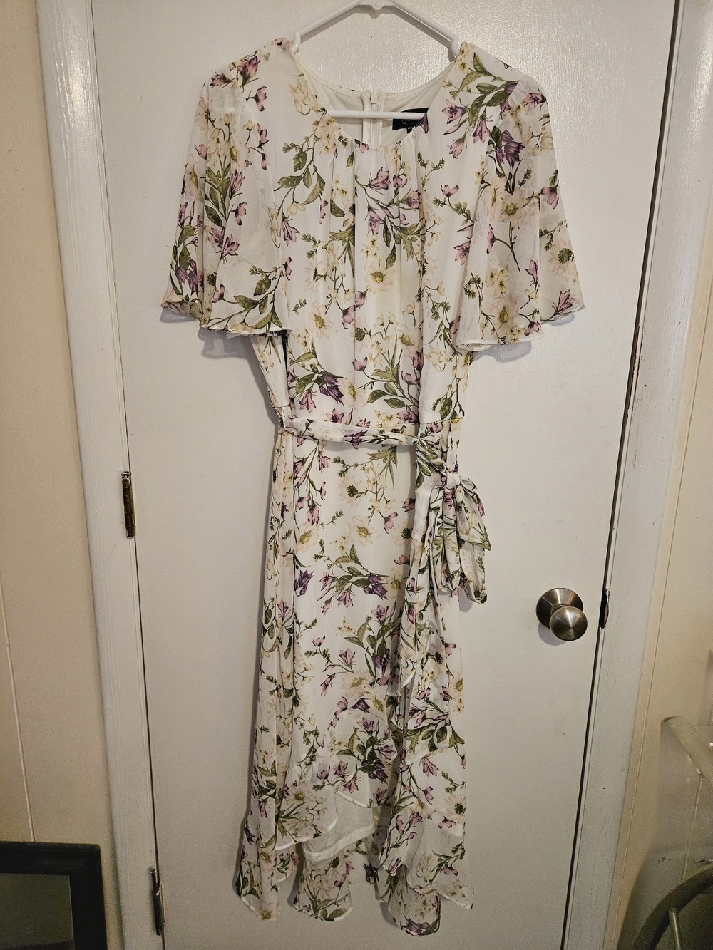 Jessica Howard White Floral Midi Dress with Green and Purple Print